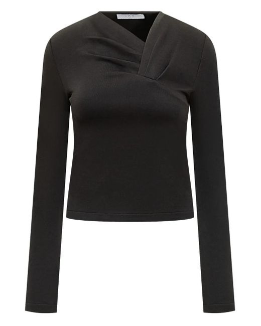 IRO Black Mala Draped-Neckline Long-Sleeve Top