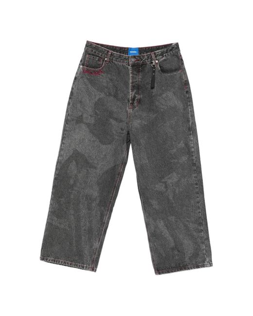 DAGGER Gray Embroidered Acid-Wash Jeans for men