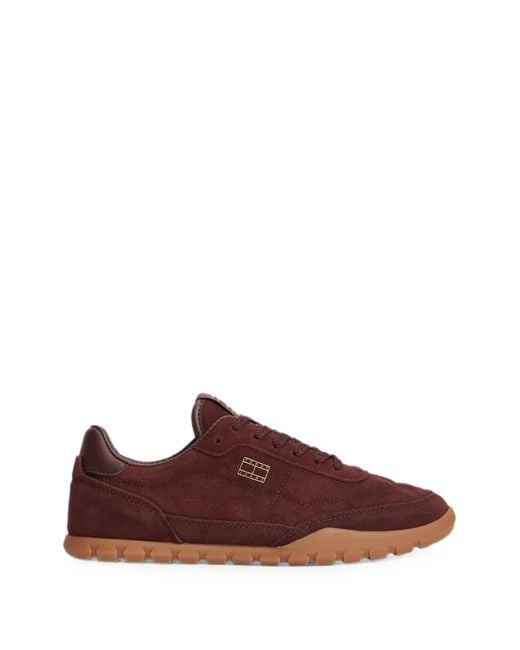 Tommy Hilfiger Brown Suede Logo-Plaque Sneakers