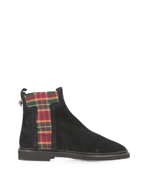 Tod's Black Tartan-Panel Suede Ankle Boots