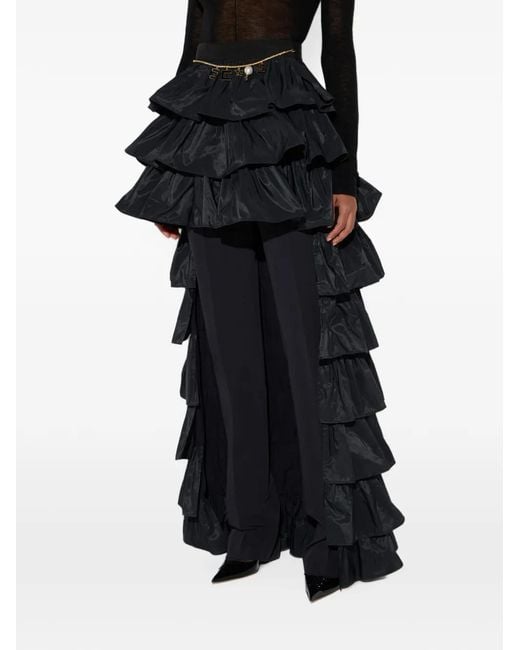 Elisabetta Franchi Black Ruffled Asymmetrical Skirt