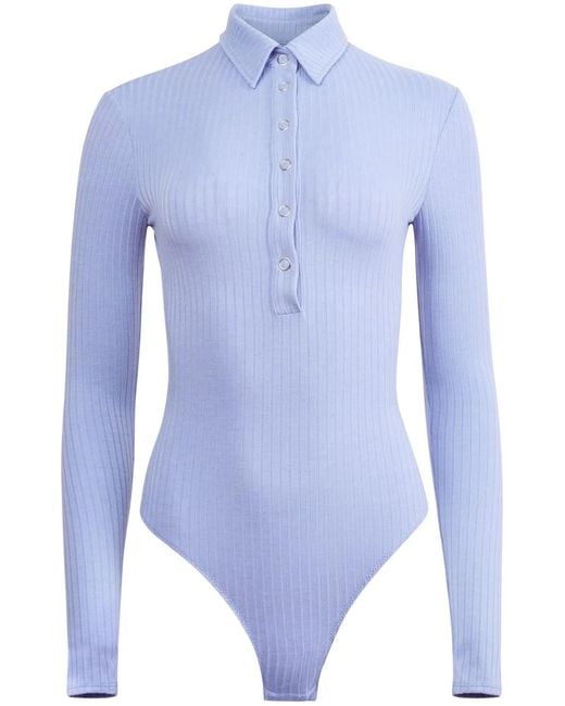 Fleur du Mal Blue Ribbed-Knit Bodysuit