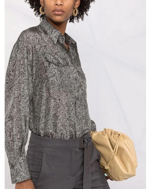 Brunello Cucinelli Gray Paisley-Print Long-Sleeve Shirt