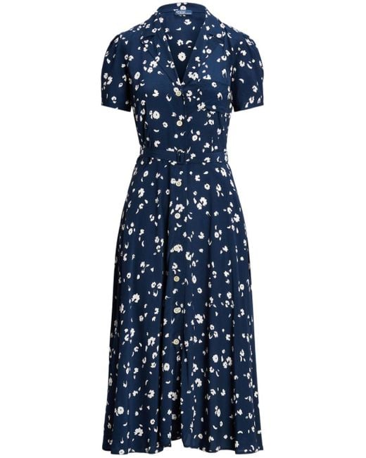 Polo Ralph Lauren Floral-Print Belted Shirt Dress in Blue | Lyst