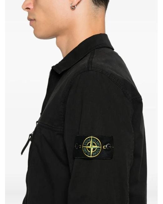 Stone Island Black Zip-Up Jacket With Classic Collar for men