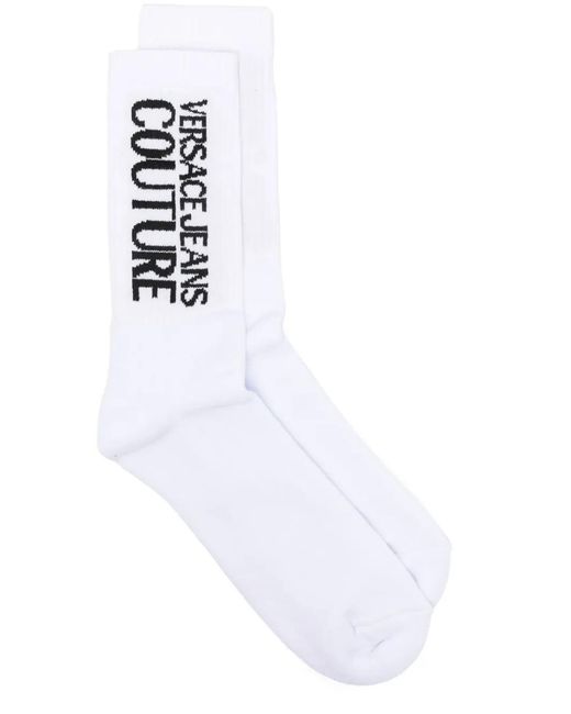 Versace Jeans Couture White Logo-Intarsia Cotton Socks for men