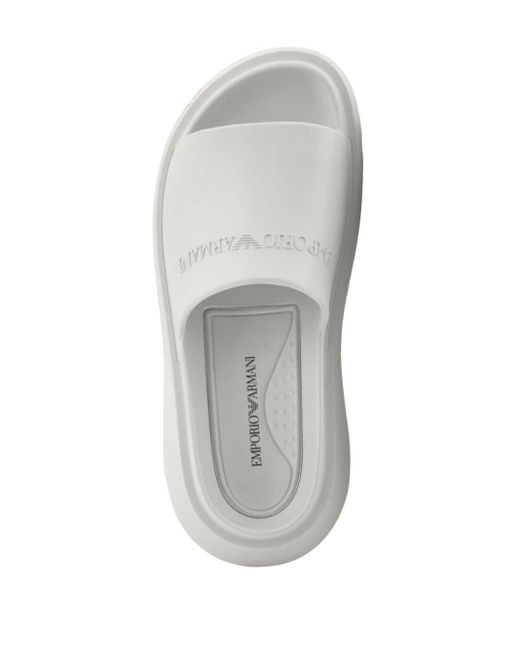Emporio Armani White Logo-embossed Slides for men