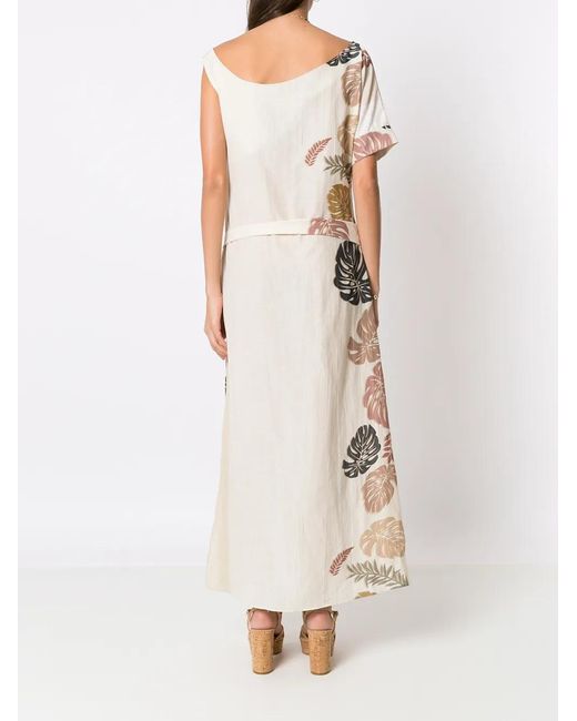 Amir Slama Natural Palm Leaf Print Asymmetric Dress