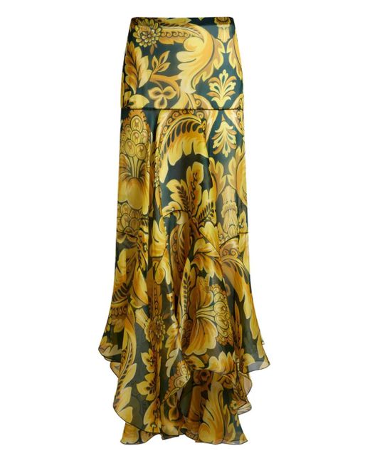 Etro Green Floral-Print Ruffled Maxi Skirt