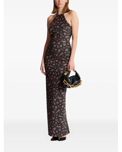 Balmain Maxi-Jurk Met Crush-Print in het Black