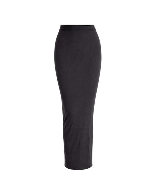 Woc Blue Ribbed Slit-Detail Midi Skirt