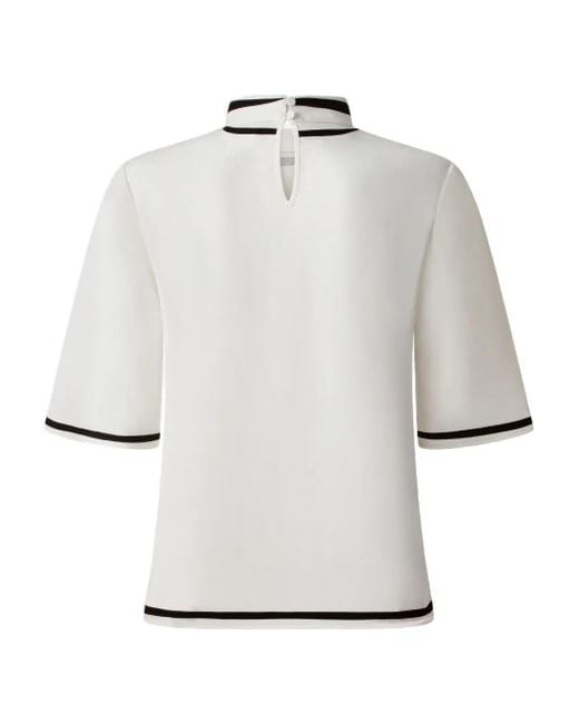 Shanghai Tang White Mock-Neck Silk T-Shirt