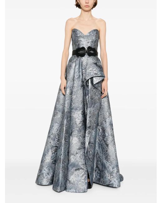 Saiid Kobeisy Blue Brocade Long Dress
