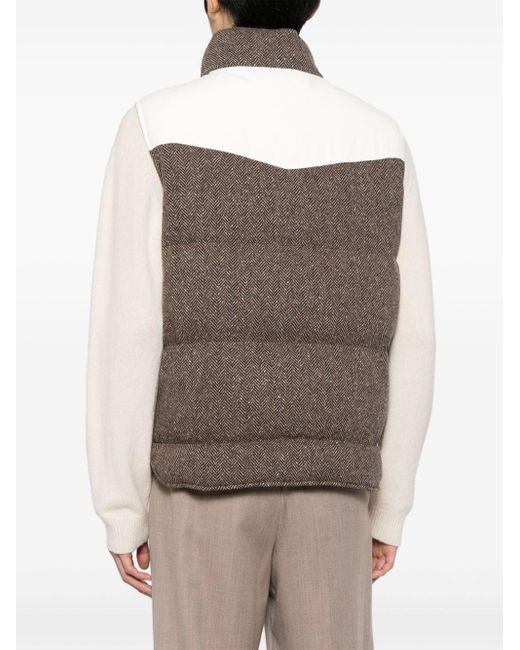 Brunello Cucinelli Brown Neutral Wool Padded Gilet for men