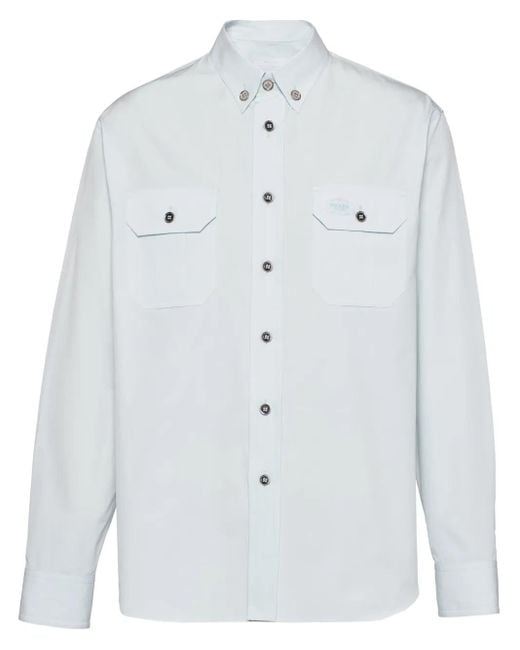 Prada Button-Down-Hemd Aus Baumwolle in Blue für Herren
