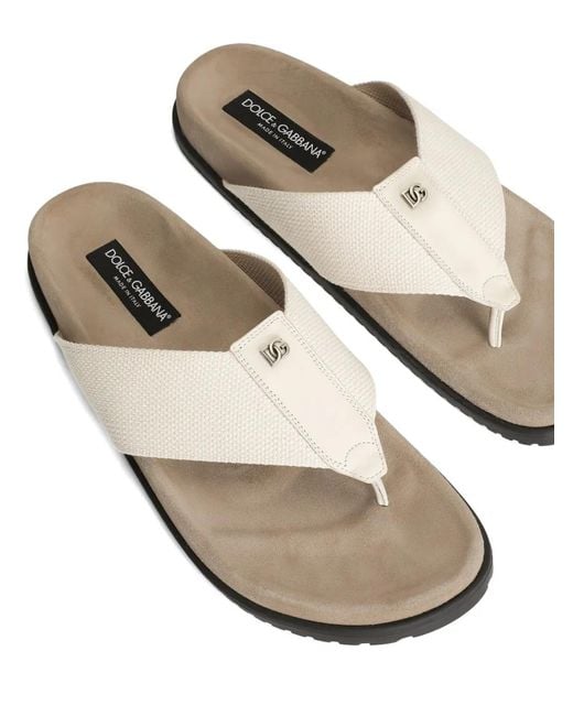 Dolce & Gabbana White Logo Flip Flops for men