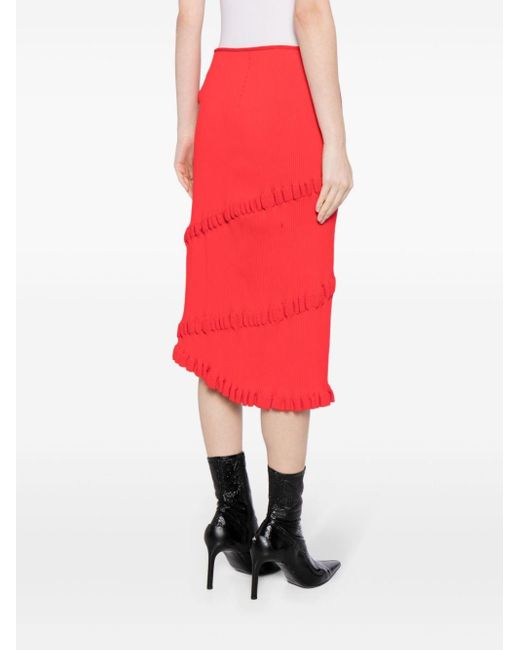 JNBY Red Asymmetric Midi Skirt