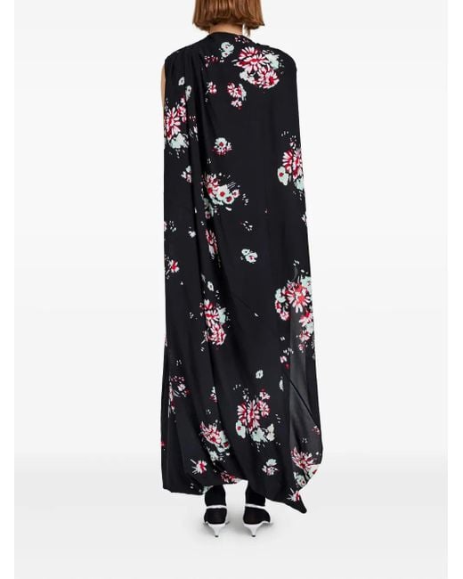 Proenza Schouler Black Floral-Print Cape Midi Day Dress