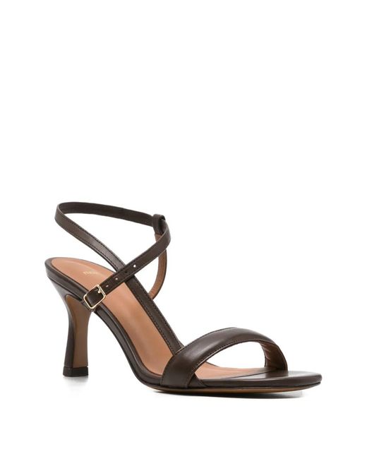 Maje Brown Leather Crossover-Strap Sandals
