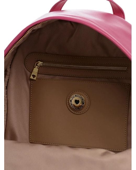 Moschino Pink Love Heart-Plaque Backpack