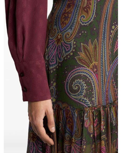 Etro Brown Silk Maxi Skirt With Placed Paisley Print