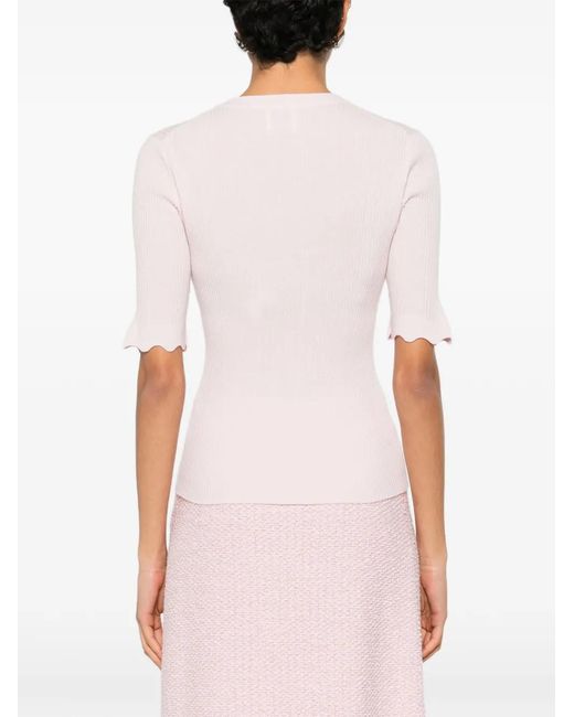 Allude Pink Button-Fastening Ribbed Top