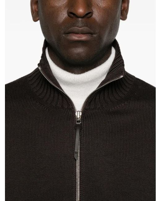 Tom Ford Brown Leather-Patch Zip-Up Cardigan for men