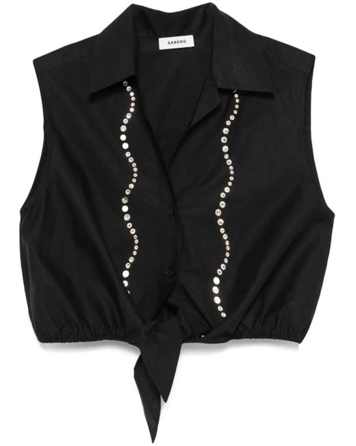 Sandro ビジュートリム トップ Black