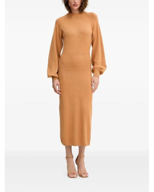 Silvian Heach Geribbelde Midi-Jurk Met Ballonmouwen in het Orange