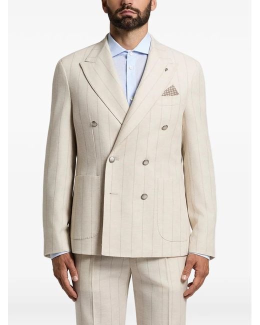 Peserico Natural Double-Breasted Striped Blazer for men