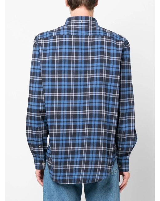 Woolrich Blue Check-Pattern Button-Up Shirt for men