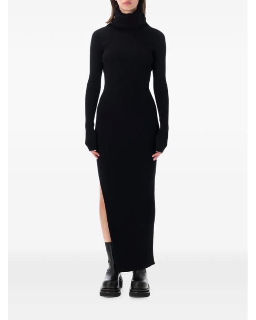 Rick Owens Black Ribbed-Knit Roll-Neck Dress