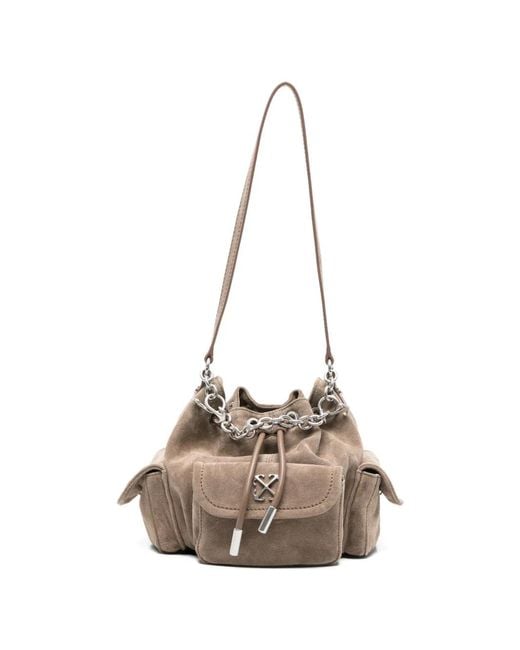 Off-White c/o Virgil Abloh Natural Dumbo.B Appliqué Chain Suede Bucket Bag