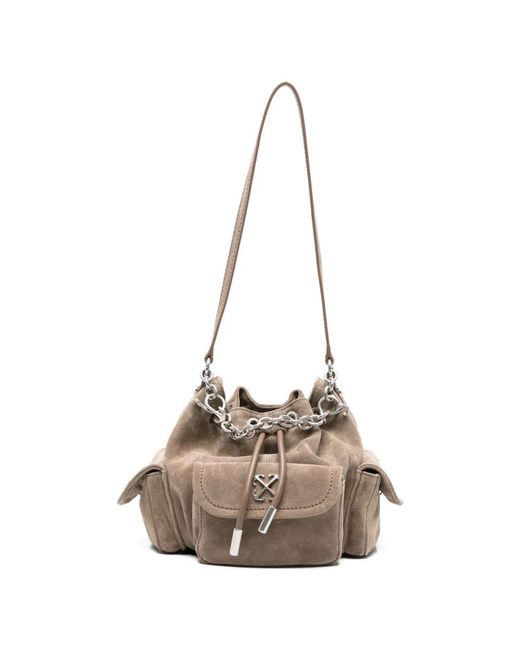Off-White c/o Virgil Abloh Natural Dumbo.B Appliqué Chain Suede Bucket Bag