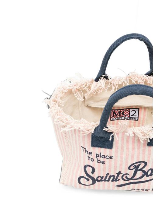 Mc2 Saint Barth Pink Colette Striped Frayed Tote Bag