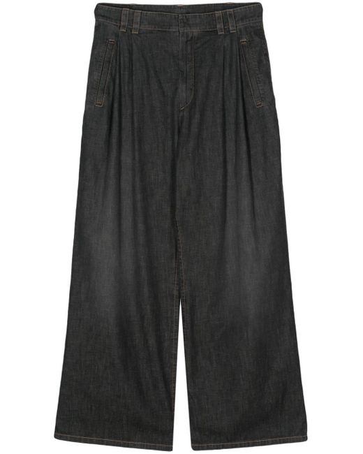 Brunello Cucinelli Black Pleat-detail Wide-leg Jeans