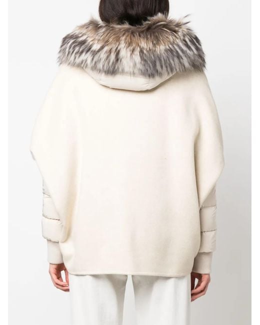 Moorer Natural Layered Shearling-Collar Puffer Jacket