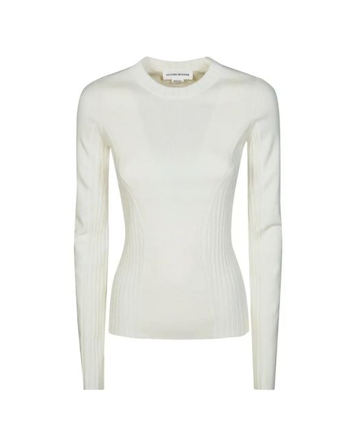 Victoria Beckham White Long-Sleeve Ribbed T-Shirt