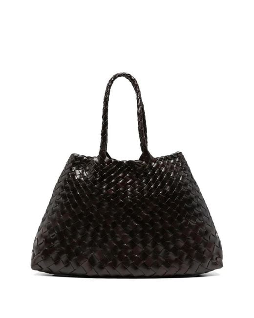 Dragon Diffusion Black Small Santa Croce Woven Leather Tote Bag