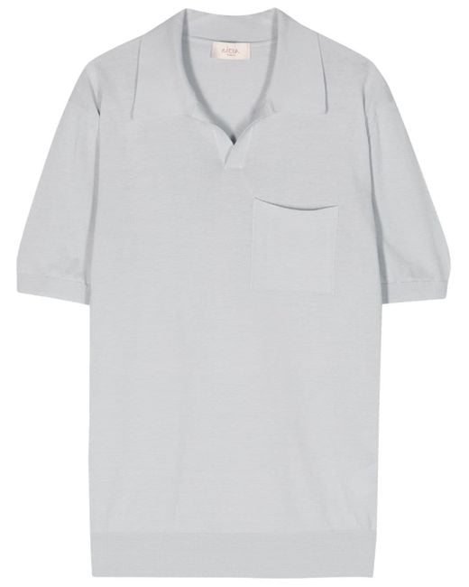 Altea Gray Fine-knit Linen-blend Polo Shirt for men
