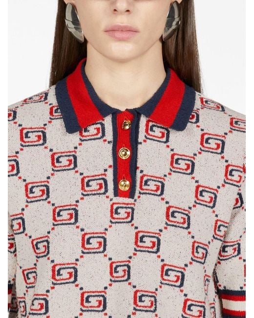 Gucci Red Cotton Jacquard GG Polo Shirt