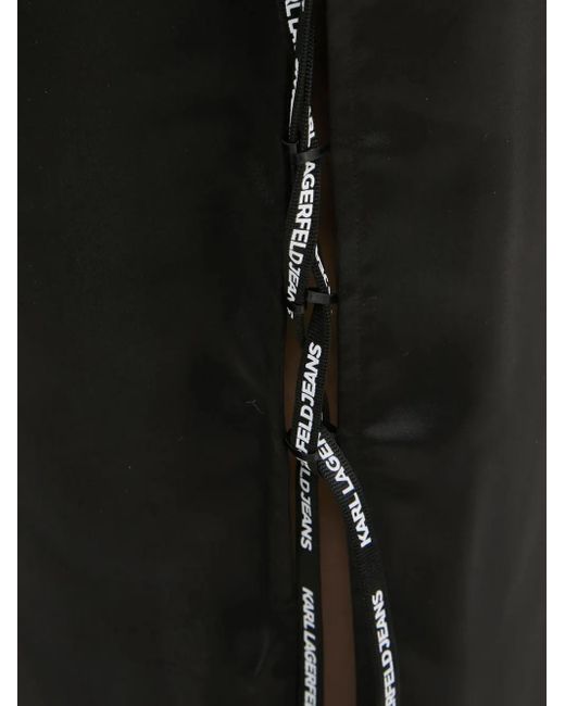 Karl Lagerfeld Black Satin Side-Lace Skirt