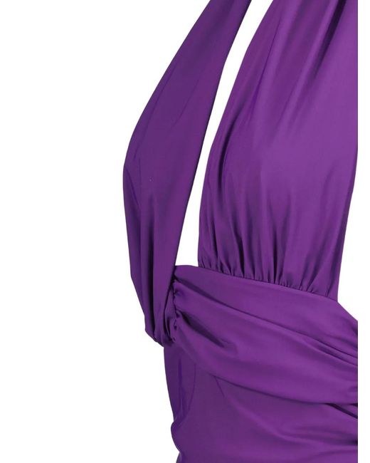 Christopher Esber Purple V-Neck Ruched Beach Dress