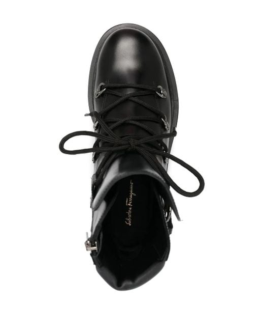 Ferragamo Black Elimo Lace-Up Leather Combat Boots