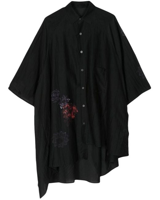Top asimmetrico a fiori di Yohji Yamamoto in Black