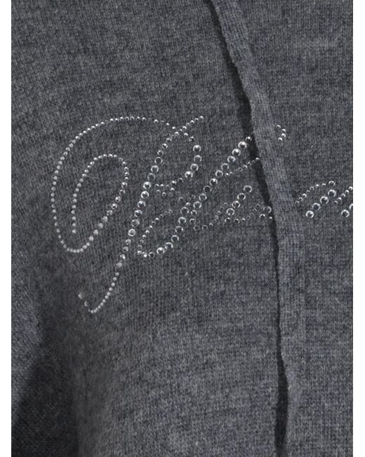 Blumarine Gray Crystal-Embellished Drawstring Hoodie