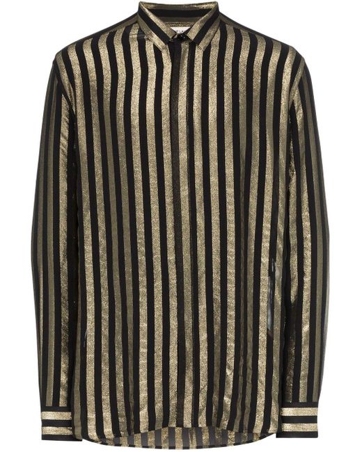 Saint Laurent Stripe Print Silk Blend Shirt in Black for Men | Lyst Saint Laurent Stripe Print Silk Blend Shirt in Black for Men | Lyst