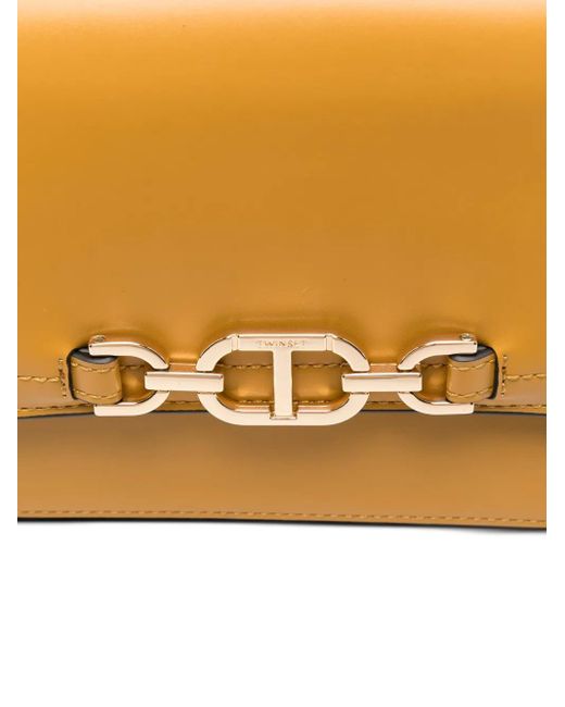 Twinset Orange Chain-Link Flap Satchel