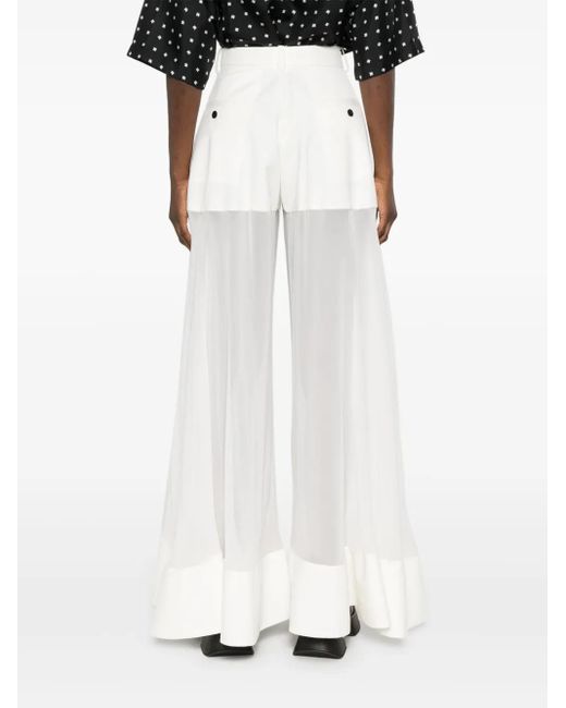 Sacai White Semi-Sheer Panels Palazzo Pants