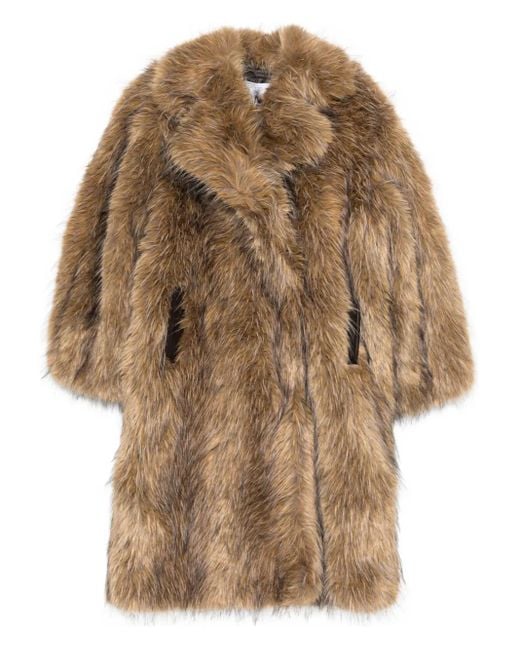 Ganni Natural Notched-Lapel Faux-Fur Coat